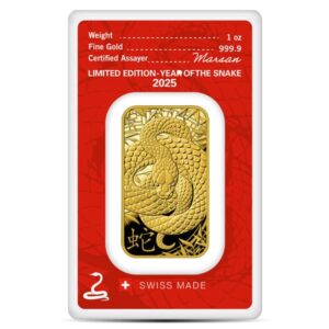 Argor-Heraeus Lunar Gold Bar - 2025 Year of the Snake, 1 Oz .9999 Gold